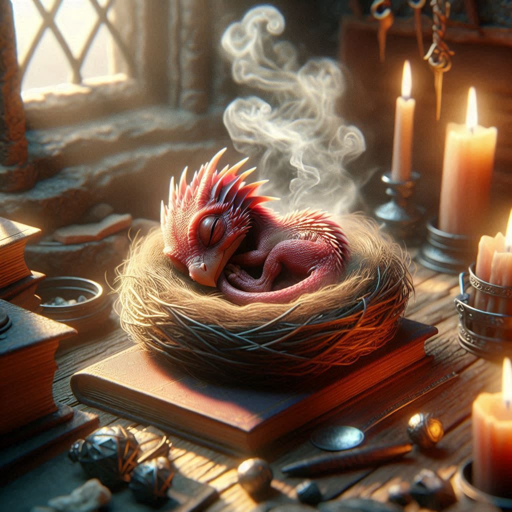Tiny red dragon asleep