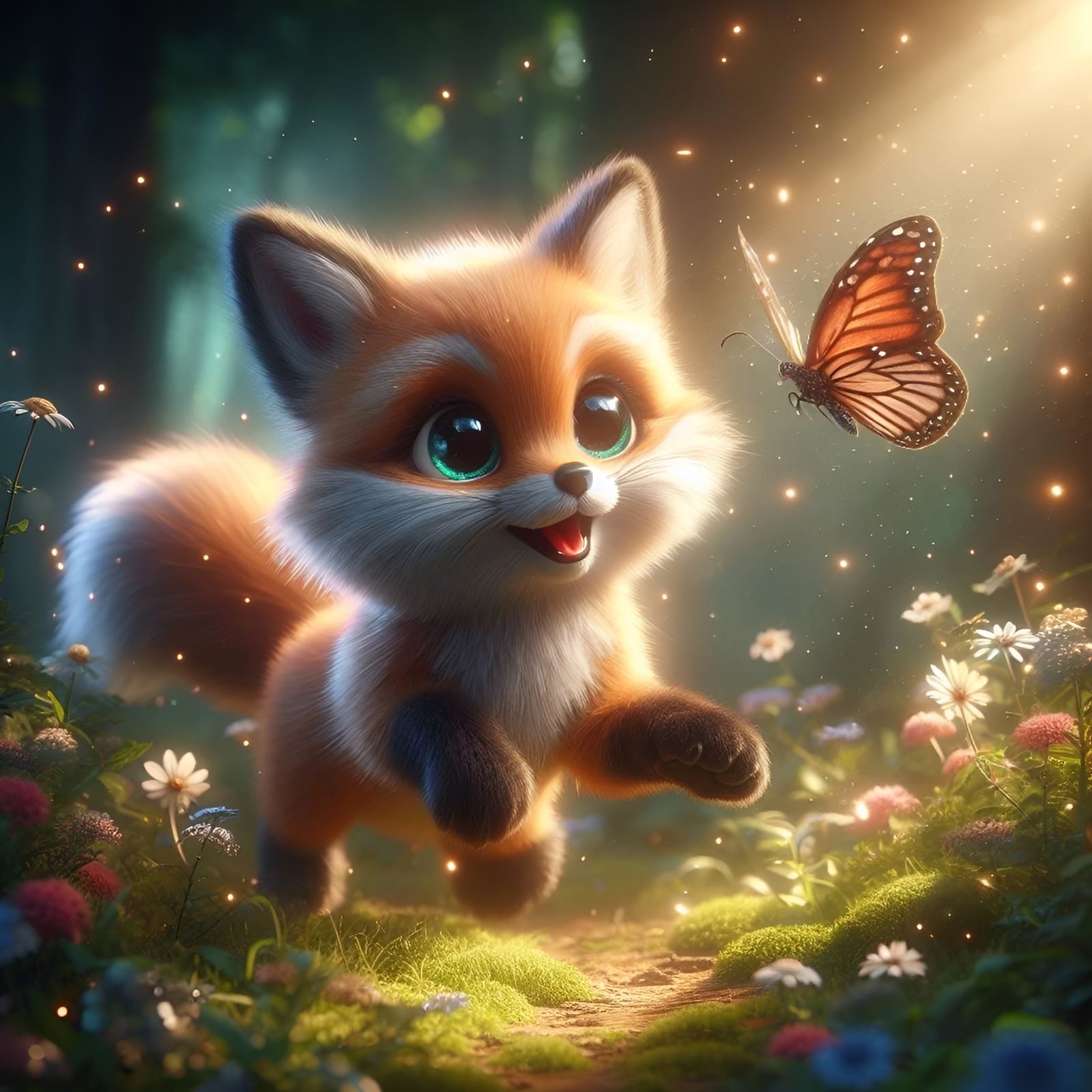 Fox Cub Chasing a Butterfly  by @Rosie