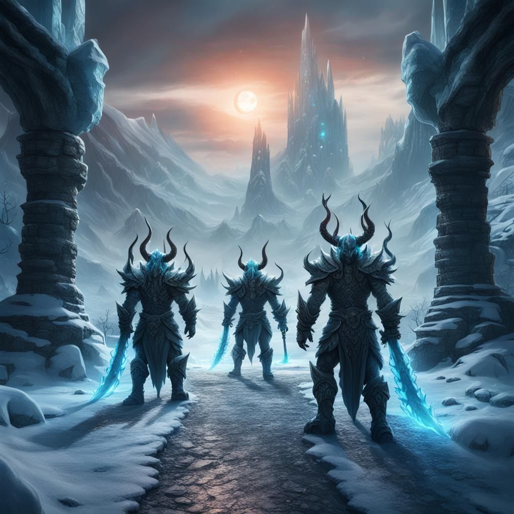 Ice demon warriors guarding a pathway