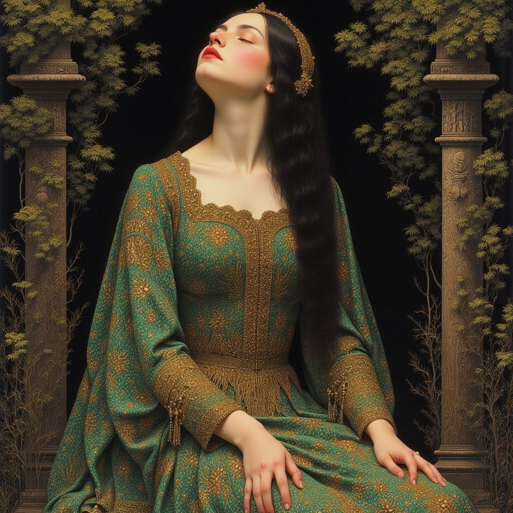 <lora:Concelo:1.0> <lora:Somniorum:1.0> in the style of an ancient shroud, with a fusion of surrealism and portraits in the style of fairy t...