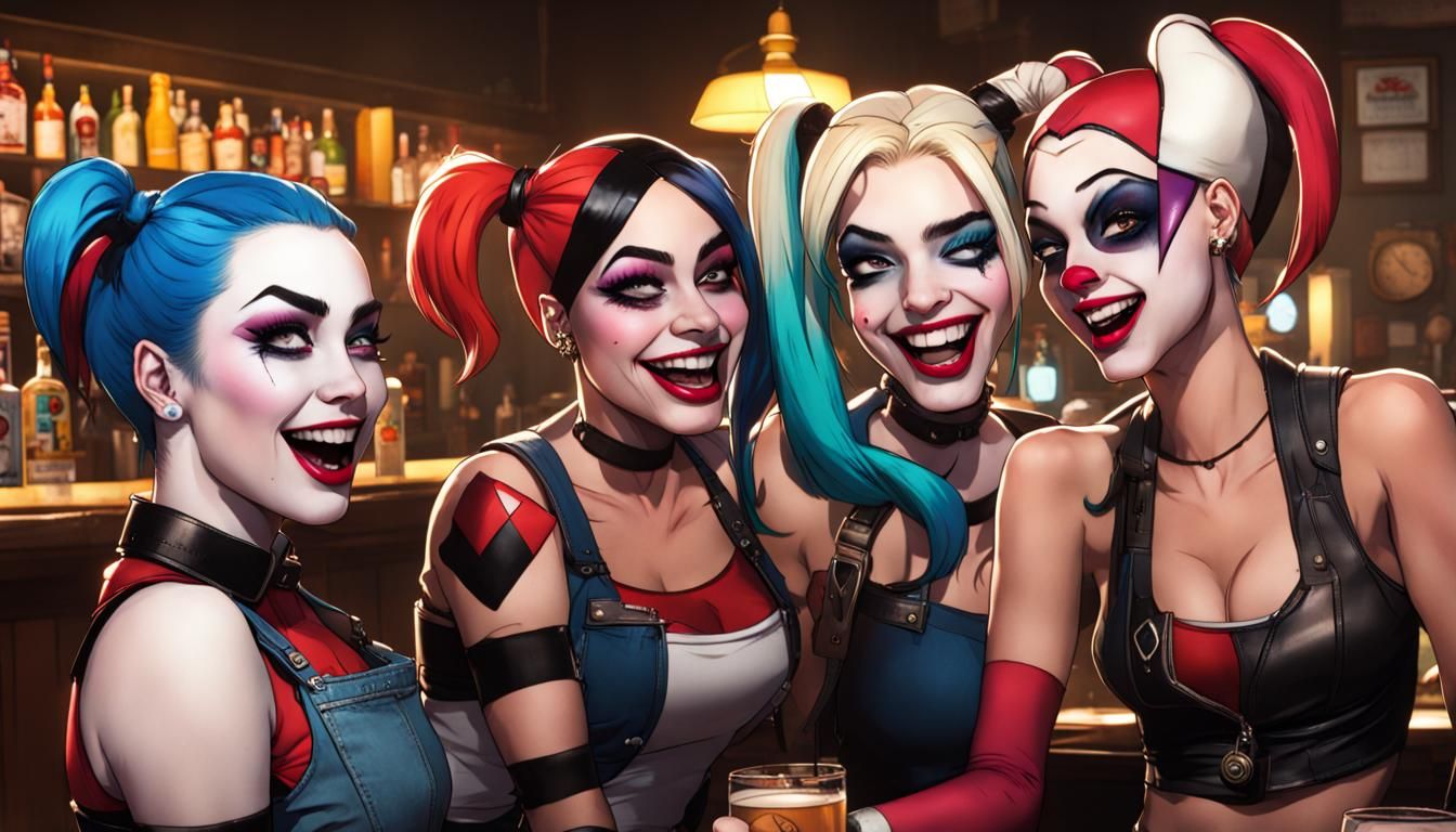 Vtmb Jeannette, Jinx from LoL and Harley Quinn at the bar. - AI Generated  Artwork - NightCafe Creator