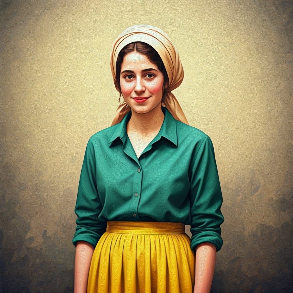 Warm Smile of a Jewish Woman in a Vibrant Yellow Skirt