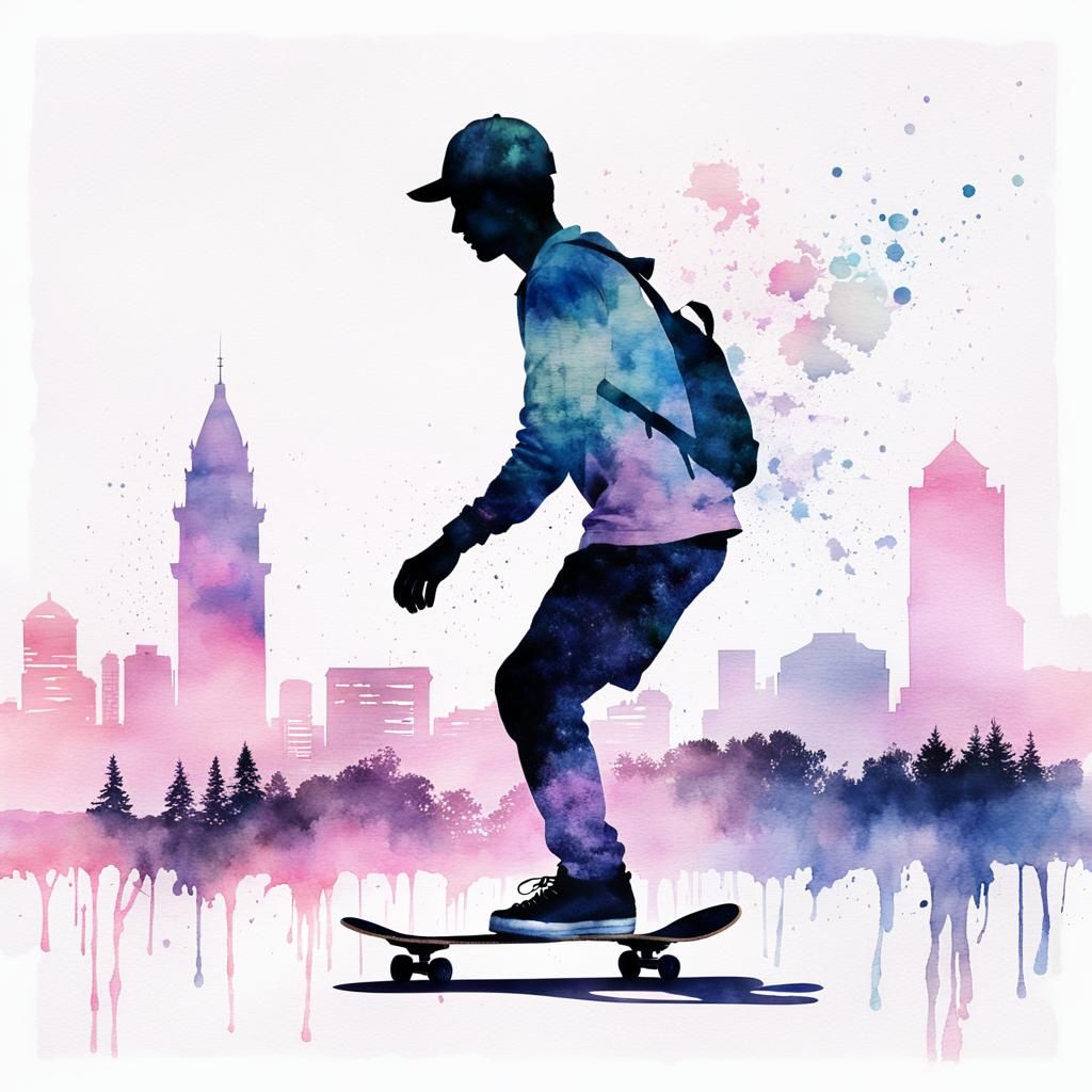 Silhouette on skateboard