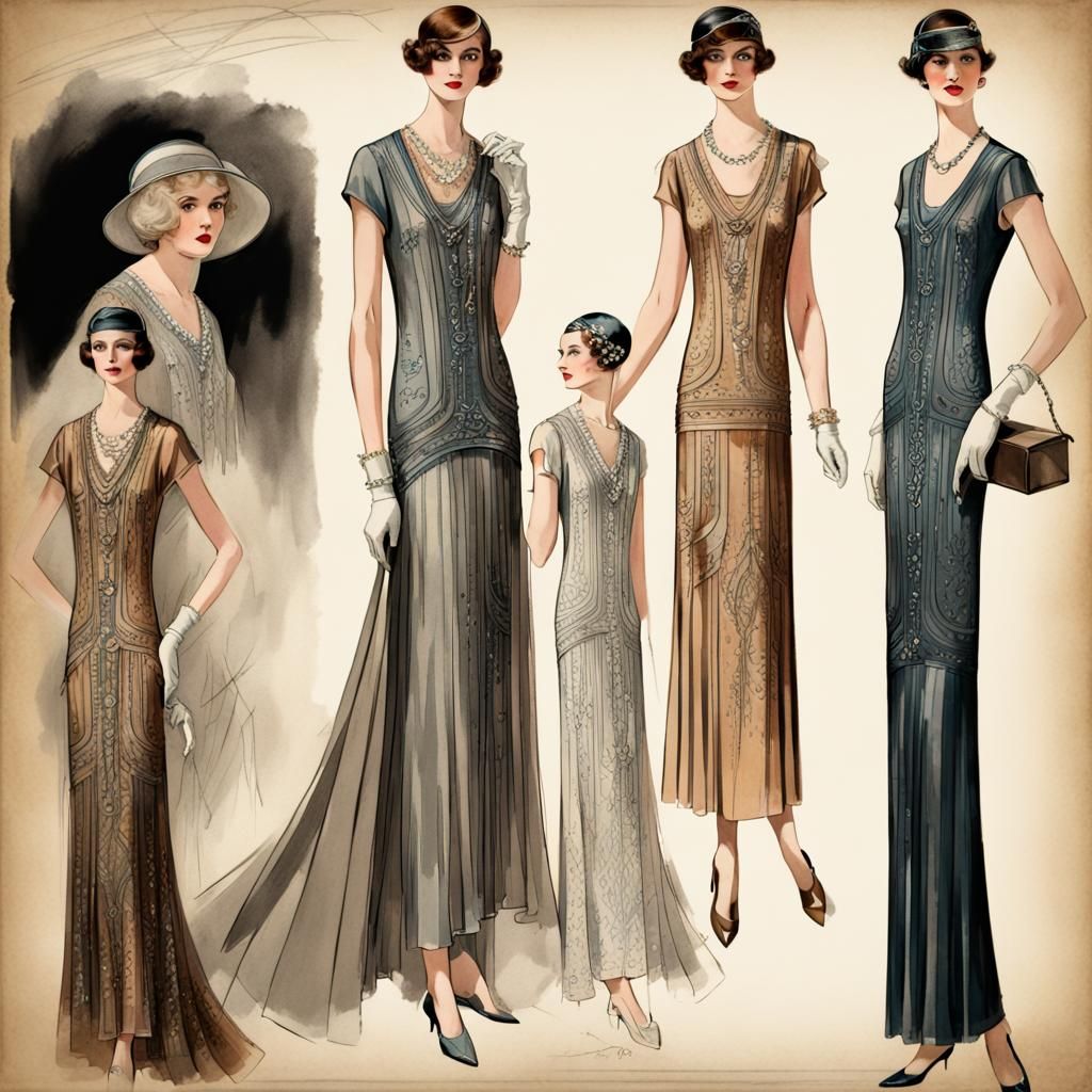 Vintage dress pattern sketch 1920's, 5 models, Sear's catalog, pretty ...