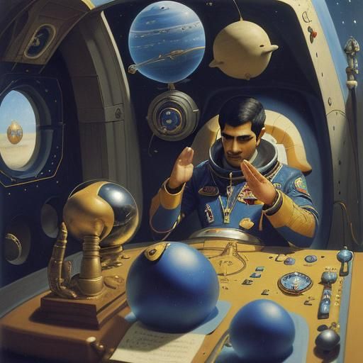 Cosmonaut Reza Abbas performs prayer in the spaceship 
Holy ...