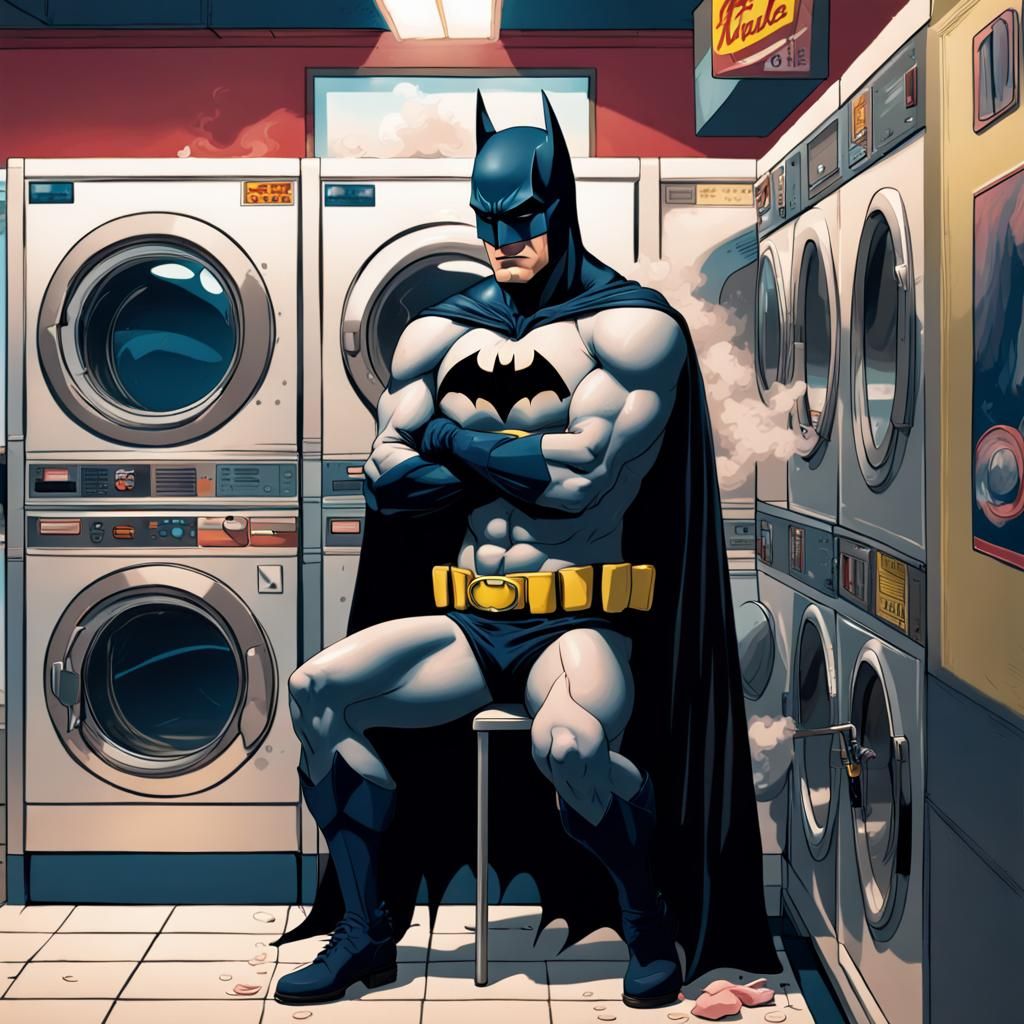 Batman smoking a cigarette while washing his underwear at a ...
