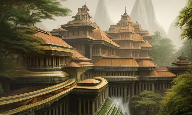 Large Futuristic Art Deco Architecture, multiple floors of g...