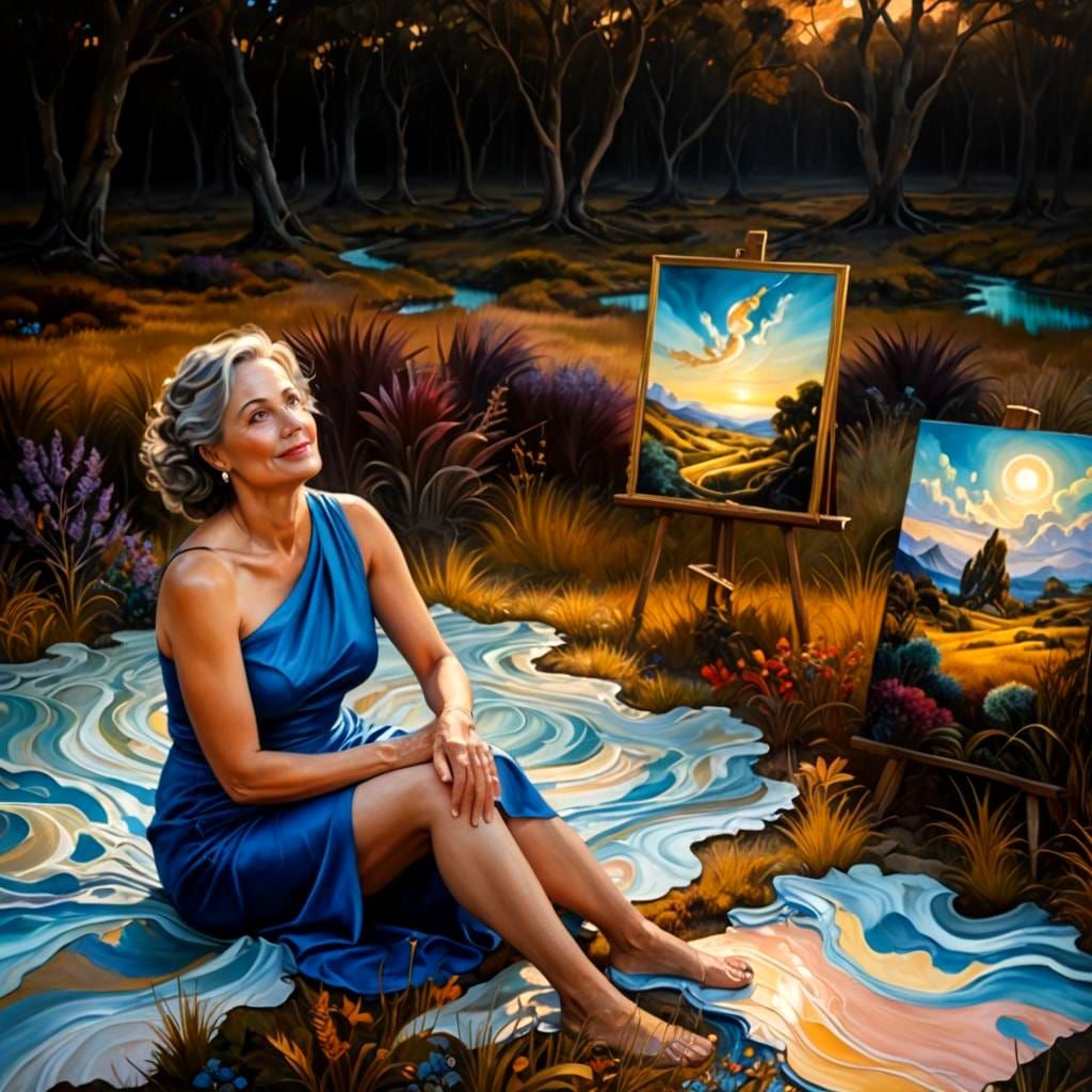 Beautiful Woman in Surreal Landscape, Photorealistic Portrai...