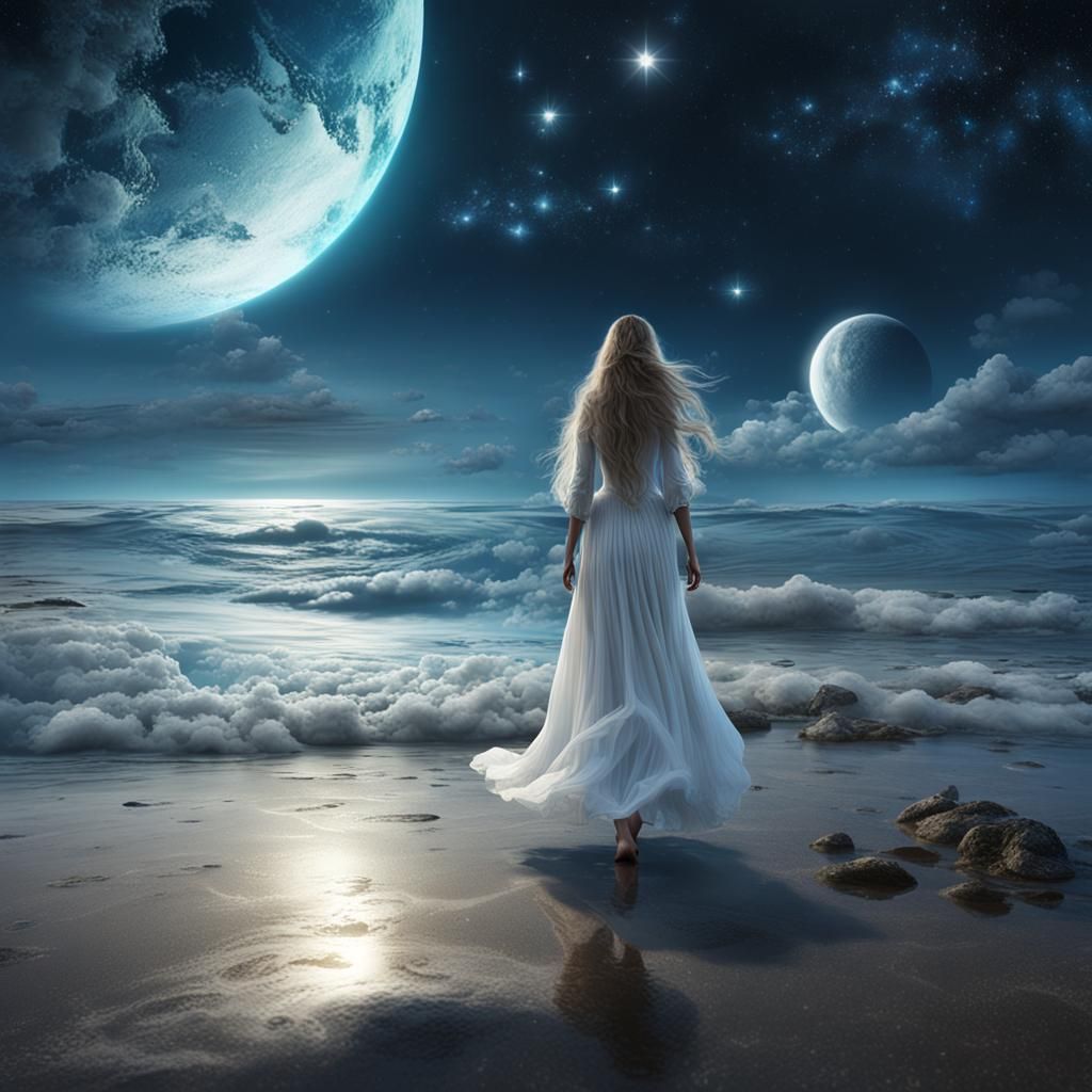 Reverse Ocean Scape with Moon Reflection