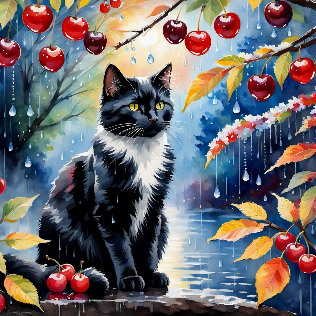 cat in the garden in the rain - AI Generated Artwork - NightCafe Creator