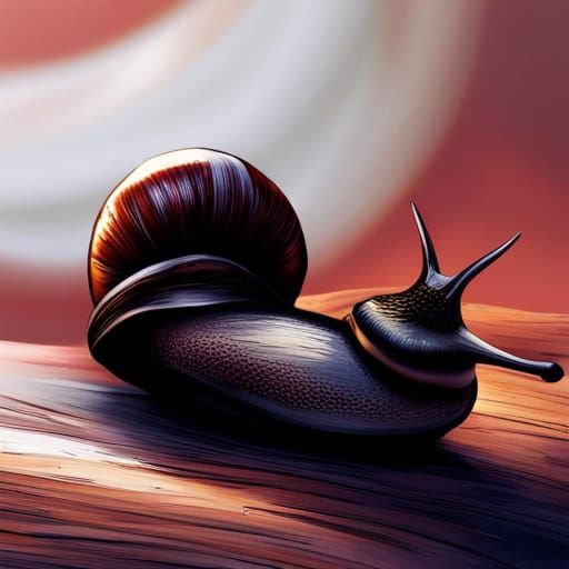 Snails on a table, detailed painting, deep color, fantastica...