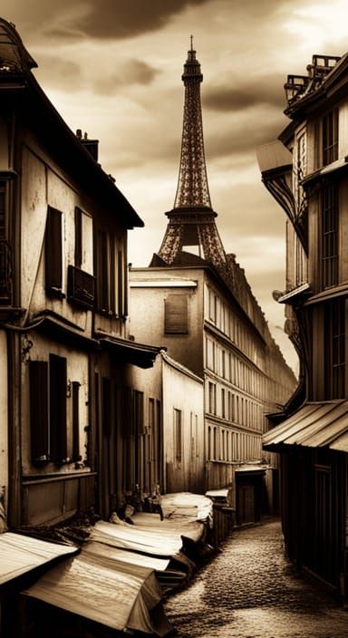 Sepia tone close up dry Paris slum 1832
no eiffel tower