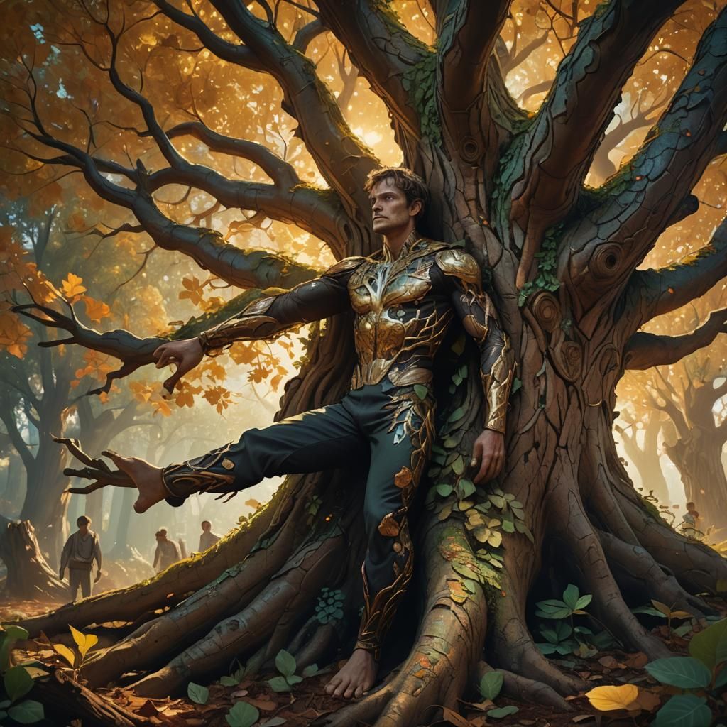 Tree Man with Child Leaves: Fantasy Concept Art