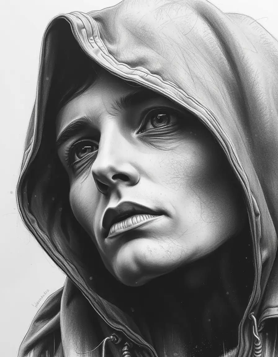 A hyperdetailed charcoal drawing