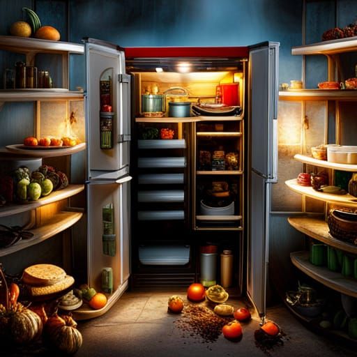 yikes!  haunted refrigerator - there's no milk!