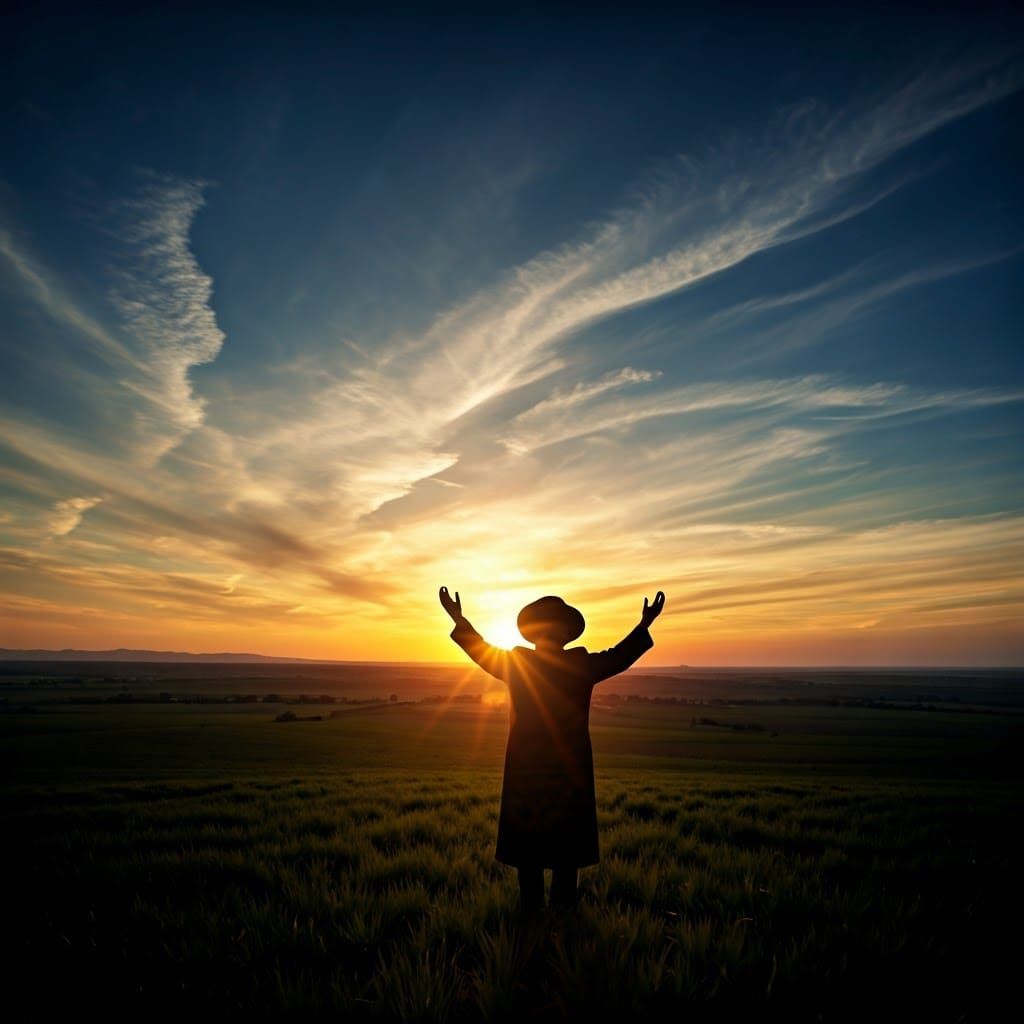 Ultra-Orthodox Man Embracing a Radiant Sunrise