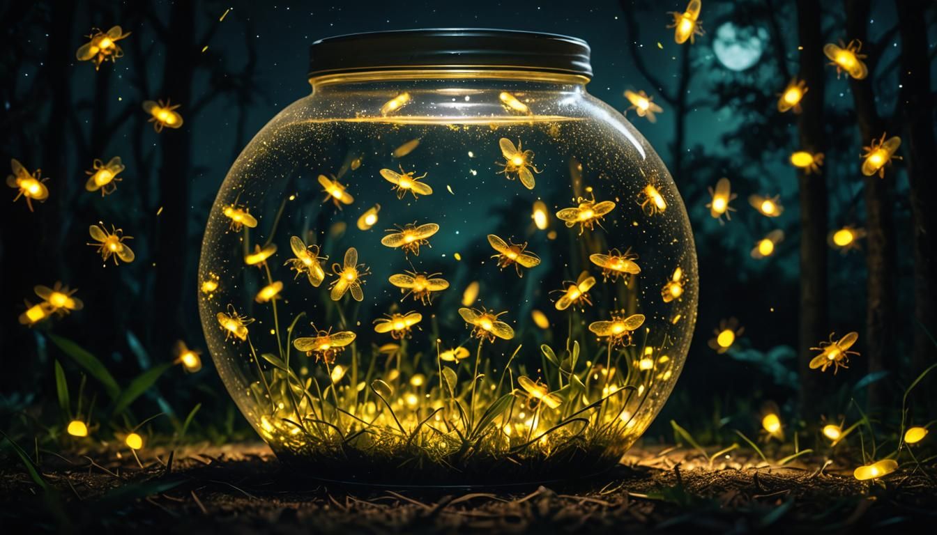 Fireflies in a spherical jar   by @Ghexghe