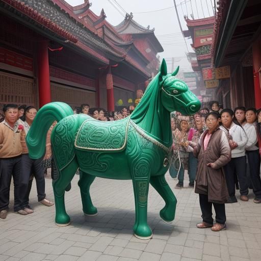 Intricately detailed jade carving of a full-sized horse on a...