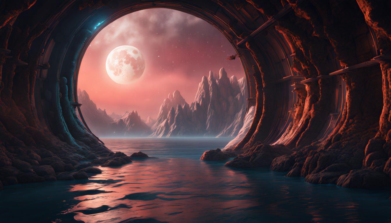 The view from within a tube connecting two moons.