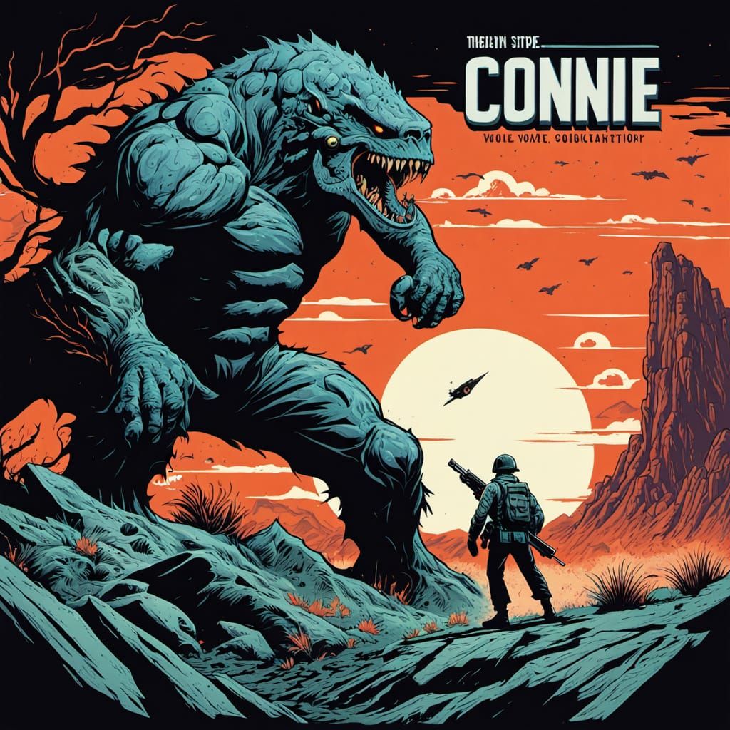 Retro Comic Art: Soldier Fights Monster in 70s Style