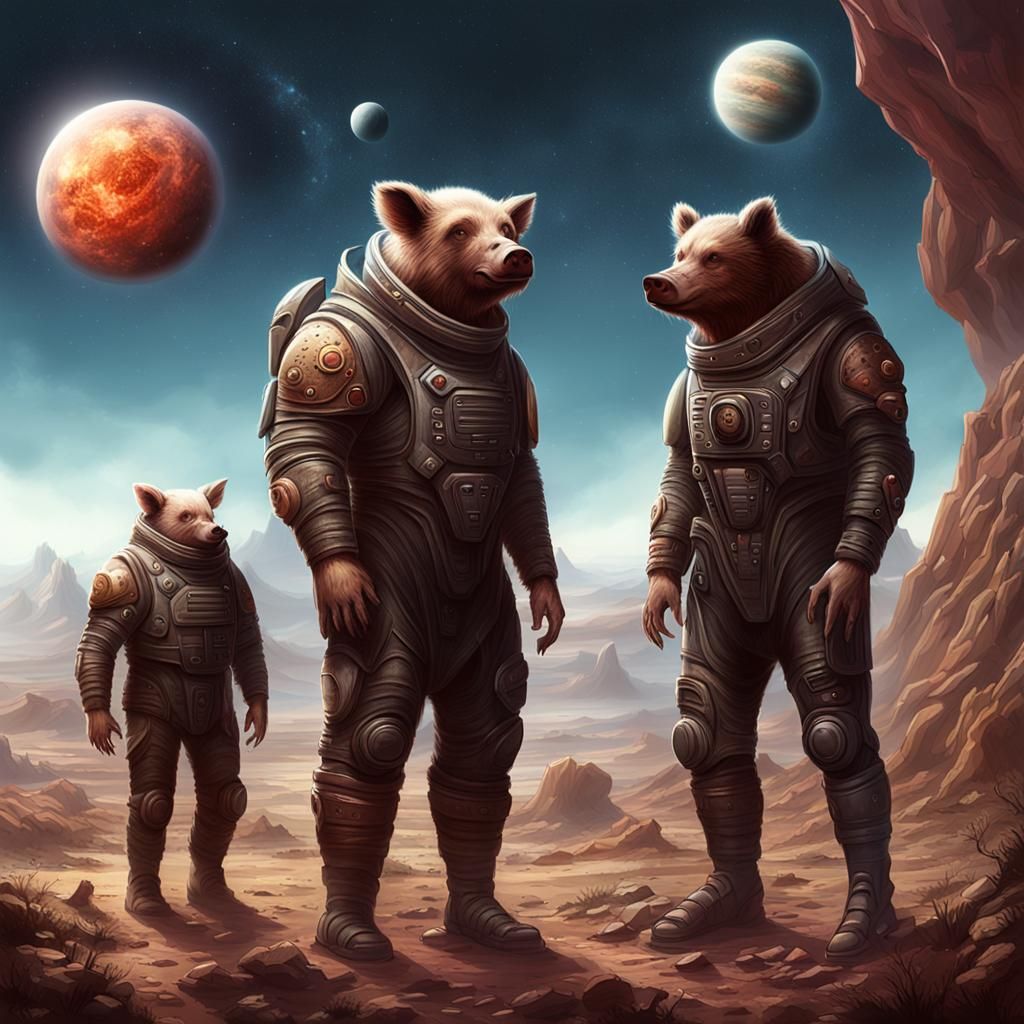 Alien exoplanet, bear man pig alien lifeforms, speculative c...