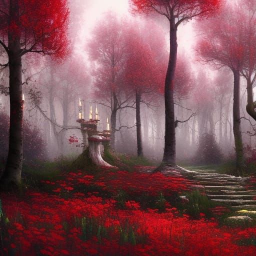 High Gothic Fairytale Rose Garden in Dark Fantasy Style