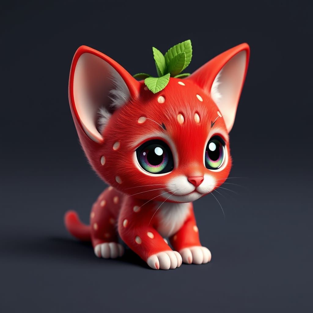 A strawberry kitten with red spotted fur and leafy ears  by @coupdevent