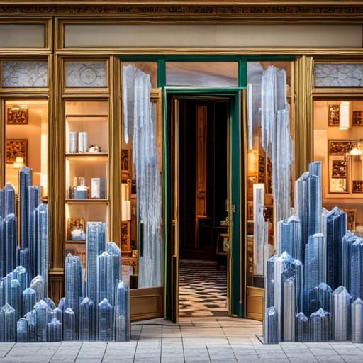 A store front made of crystals, the front of a store is crys...