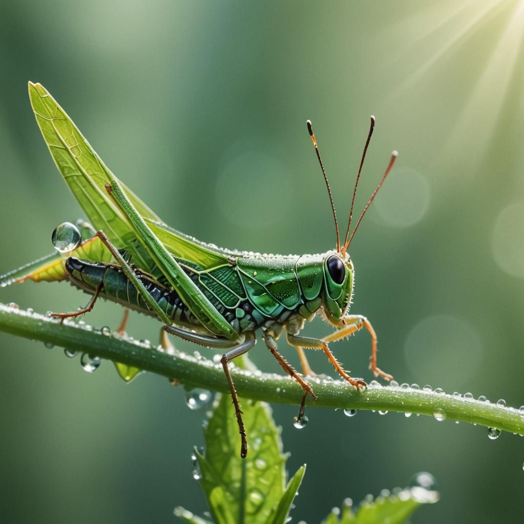 A mid view micro shot of a grasshopper eating a leaf  by @Missysmom