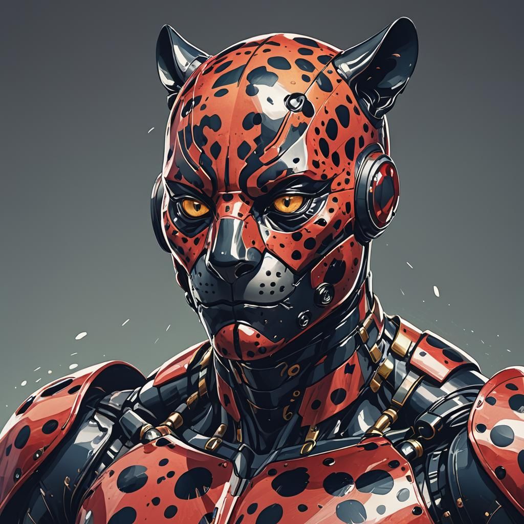 portrait of jaguar ladybug man hybrid