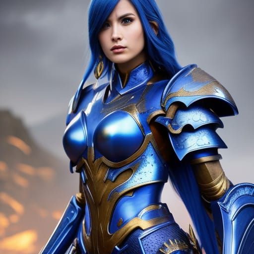 fantasy blue armor portrait, concept art, 16k resolution, color graded ...