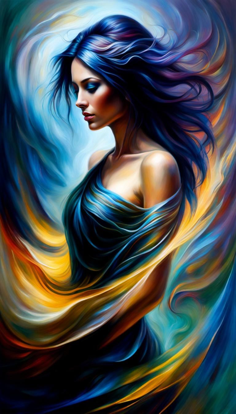 Ethereal Emo Woman: A Neo-Romantic Oil Painting