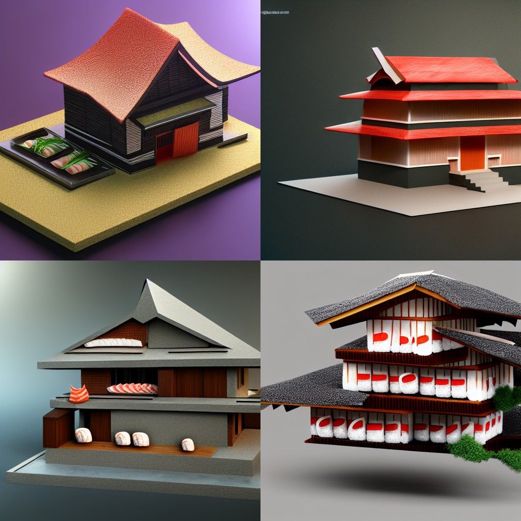 A house made from sushi, concept art fantasy, realistic rend...