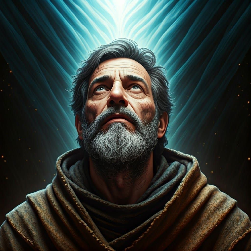 Man Gazing at Ethereal Creation in Art Nouveau Style