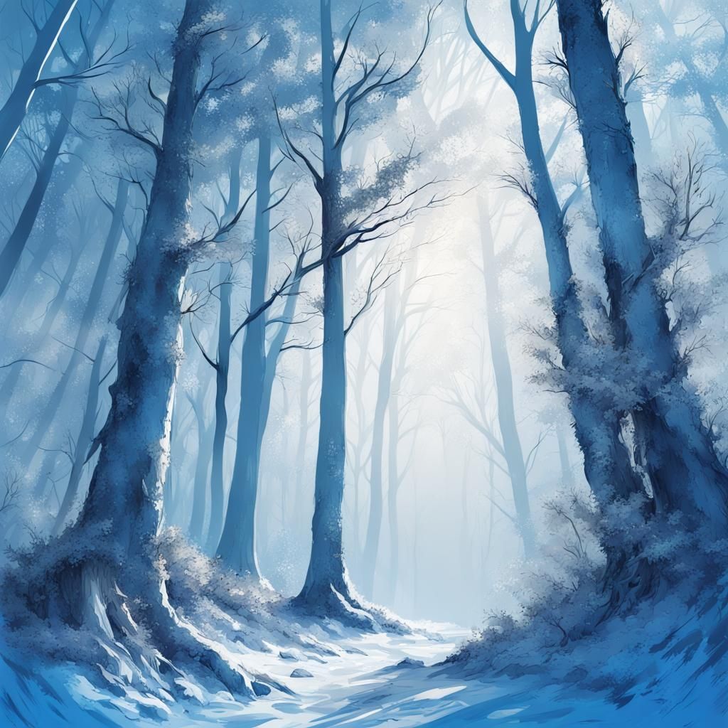 forest and tree blue and white background, rich man winter