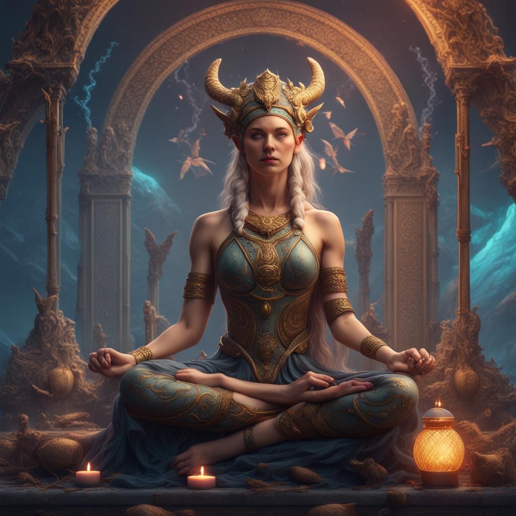 Goddess Artemis doing meditation