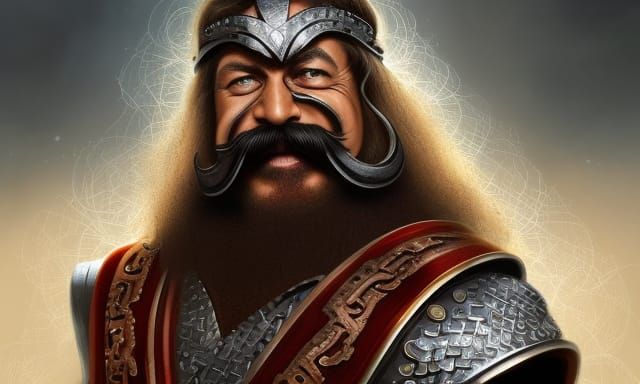 hogan, mustache goatee, headband, wwe wrestler but fantasy, ...