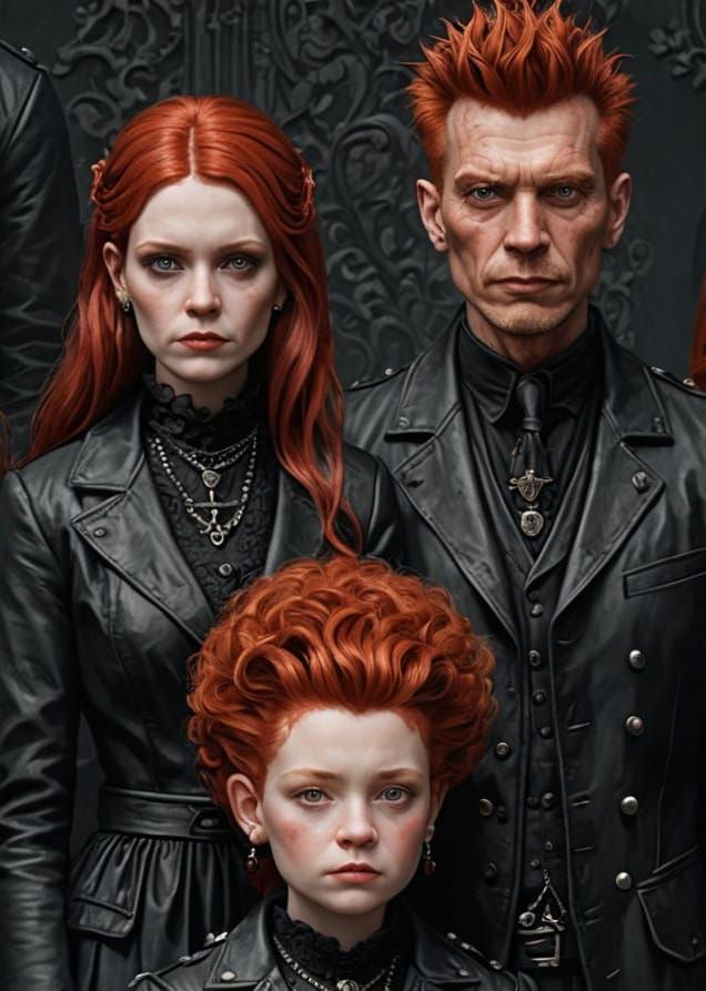 Red-haired Gothic family, four generations, ultra realistic,...