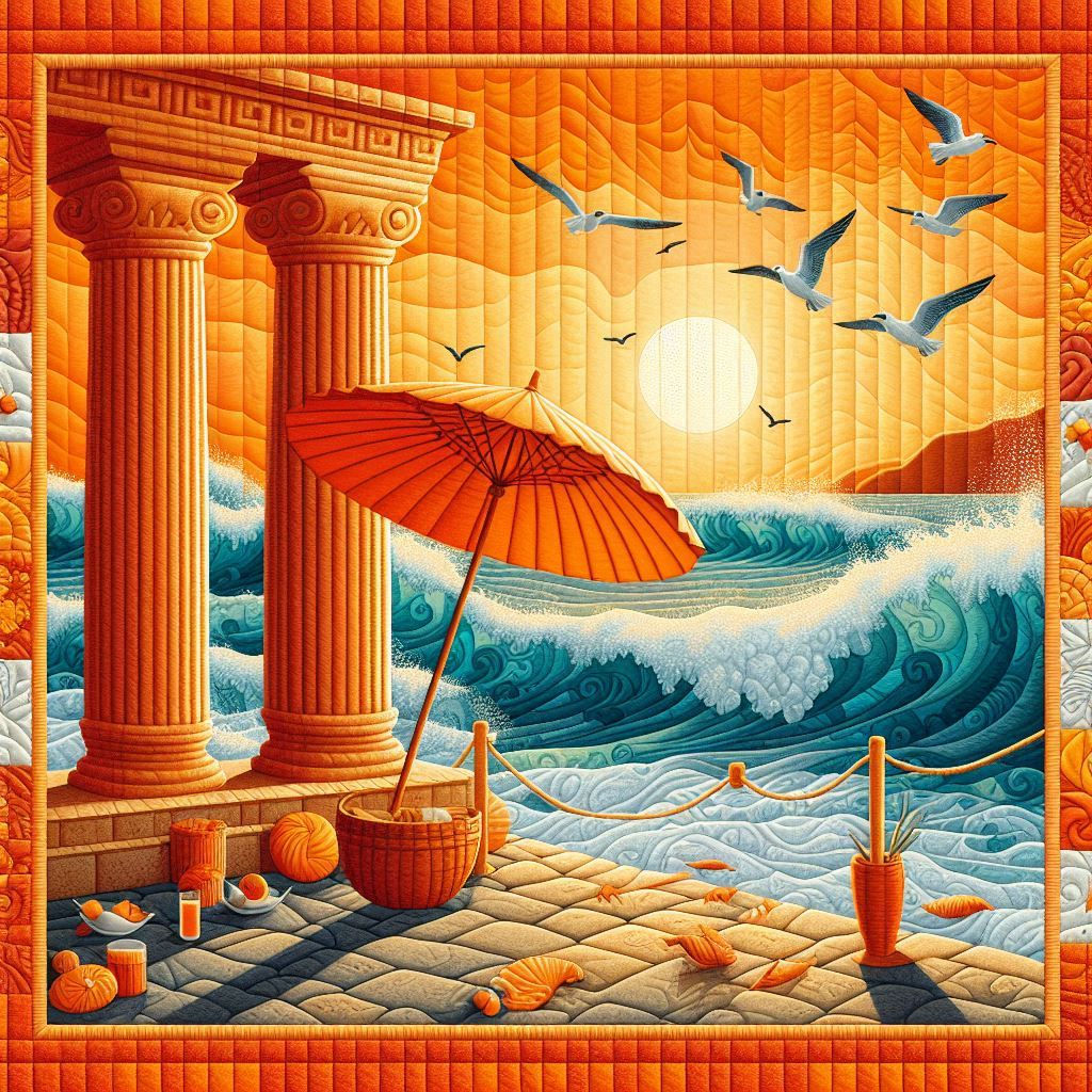 Greek Beach Quilted Scene