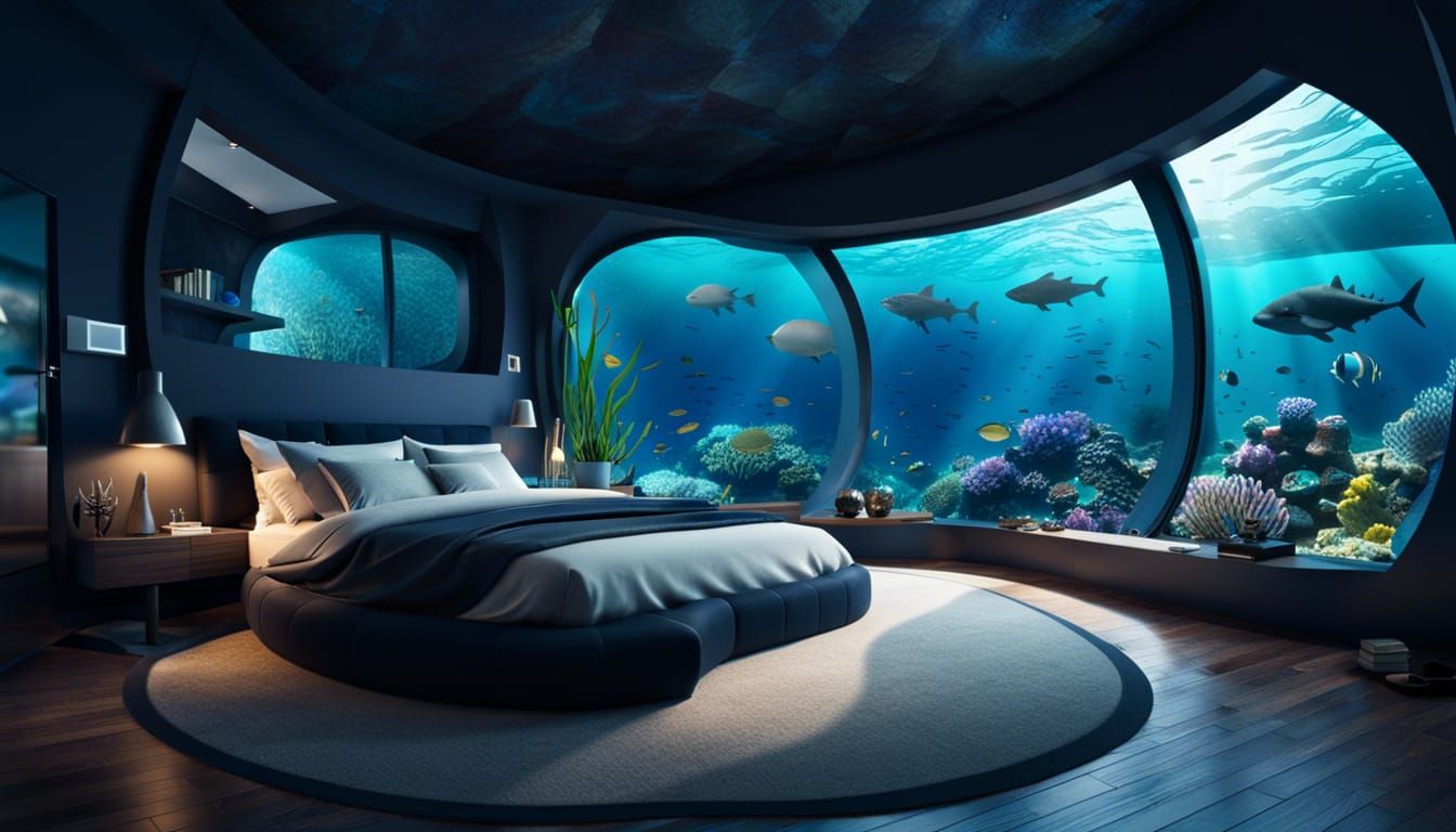 Modern Underwater Bedroom - AI Generated Artwork - NightCafe Creator