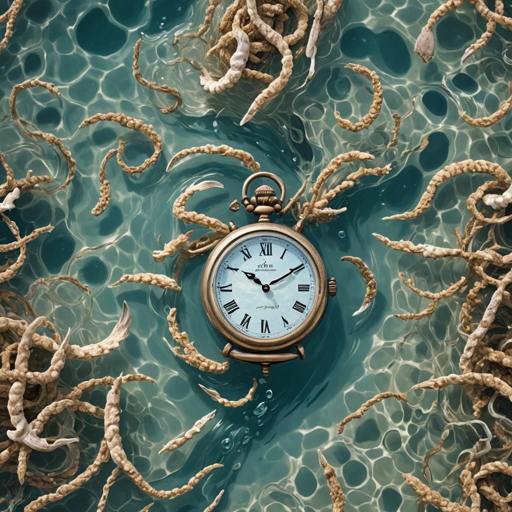 reloj con la aguja en un mar de agua