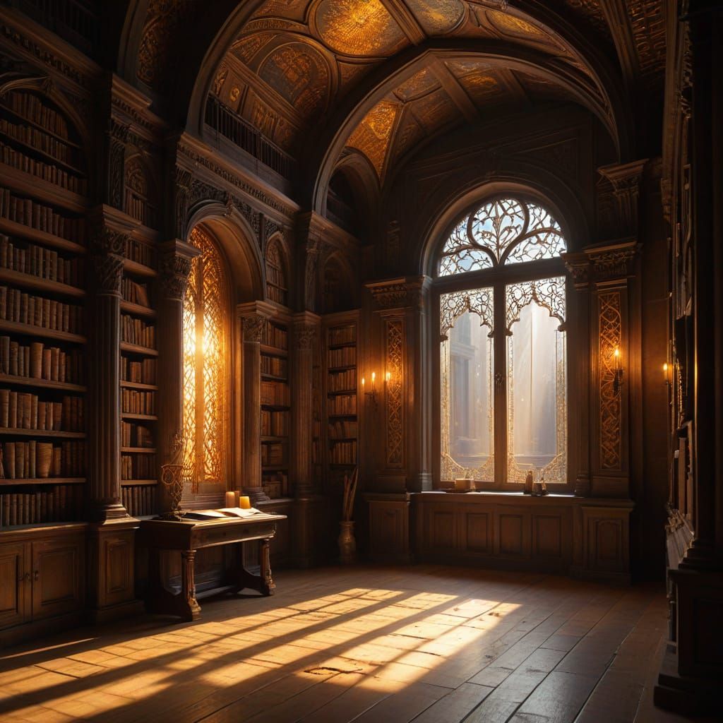 Surreal Study With Ethereal Light and Glowing Books