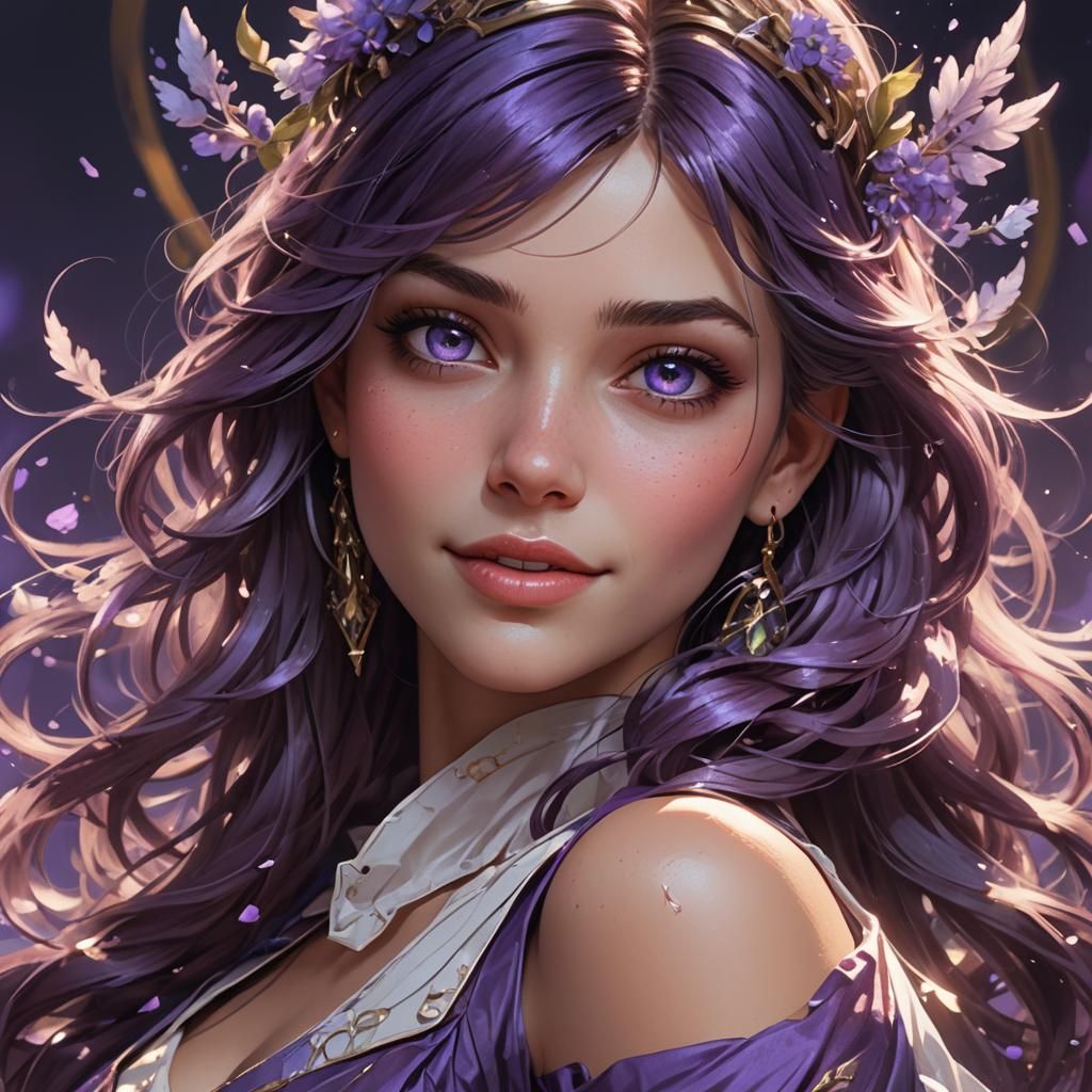 Purple Eyed Girl Portrait in Digital Art Style