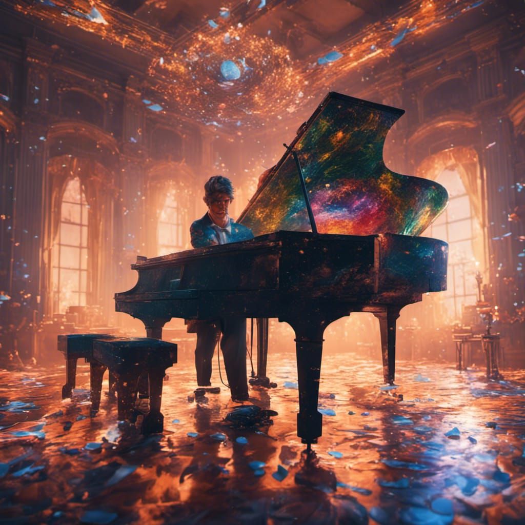 Pianist lost in the music, playing piano and experiencing synesthesia   by @Dorian