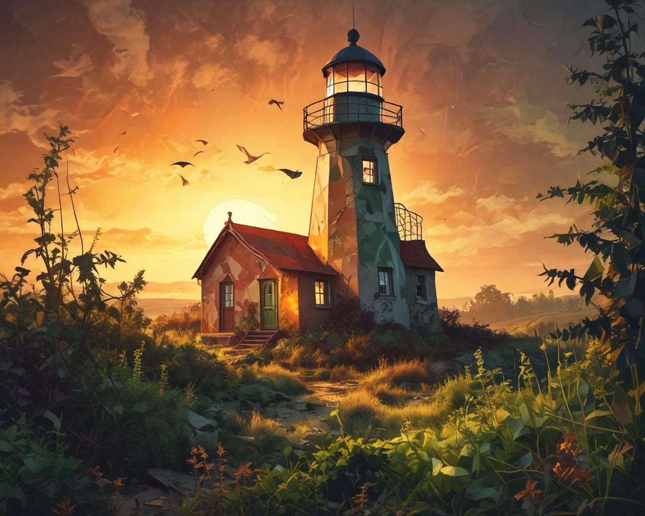 Lighthouse. Abstract scene.