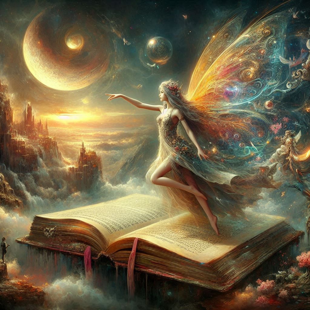 fairy woman stepping out of a book