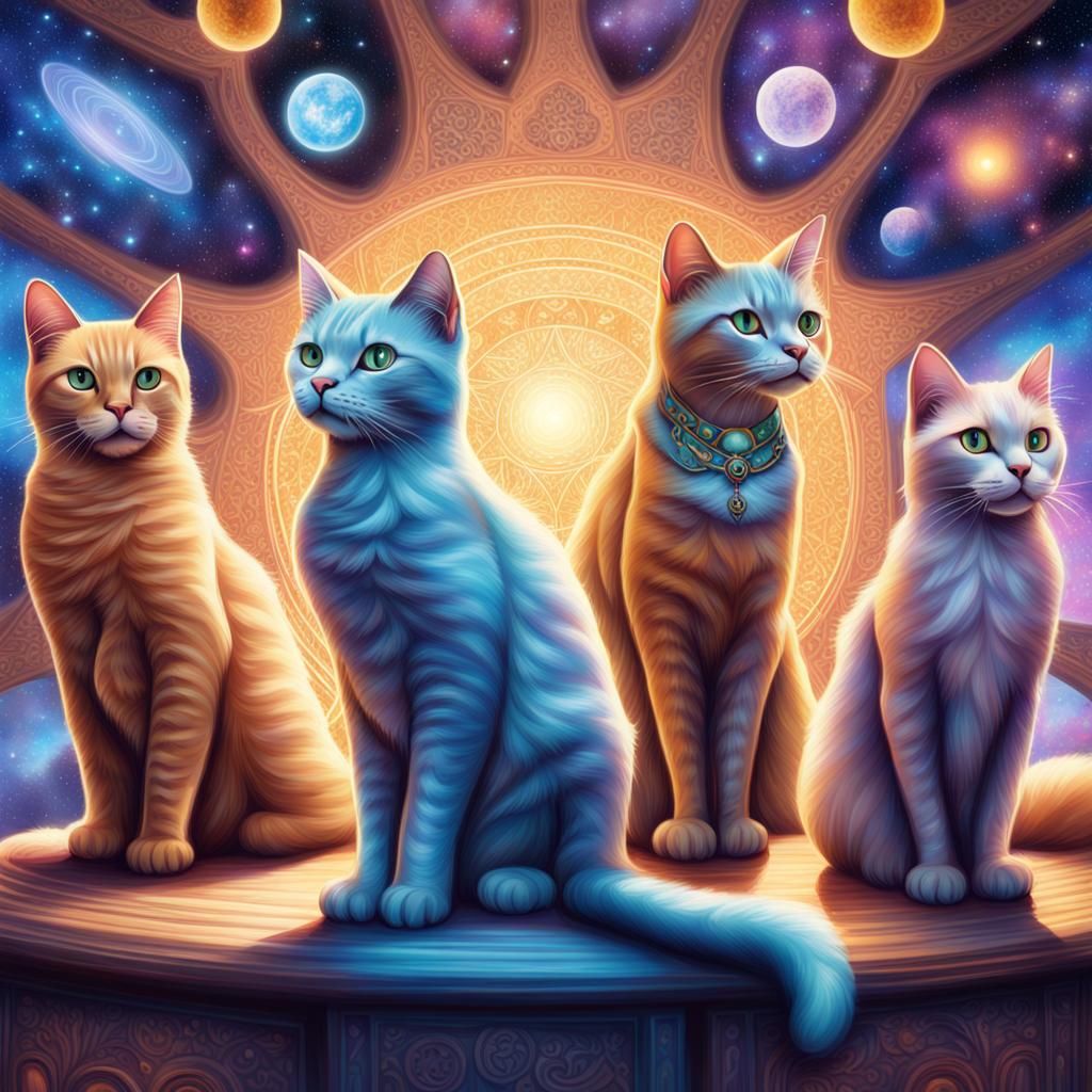 Focus on a grand cat council meeting, where representatives ...
