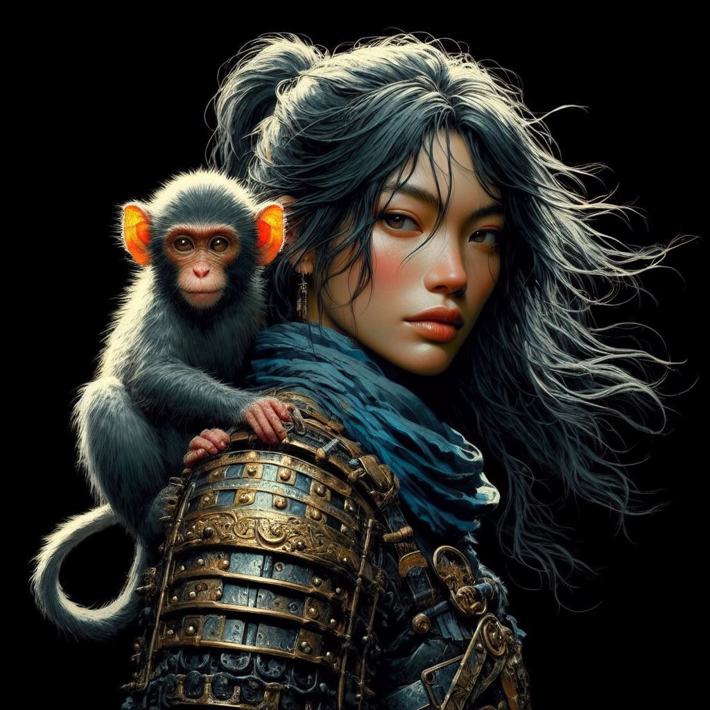 Warrior and her Monkey Portrait
