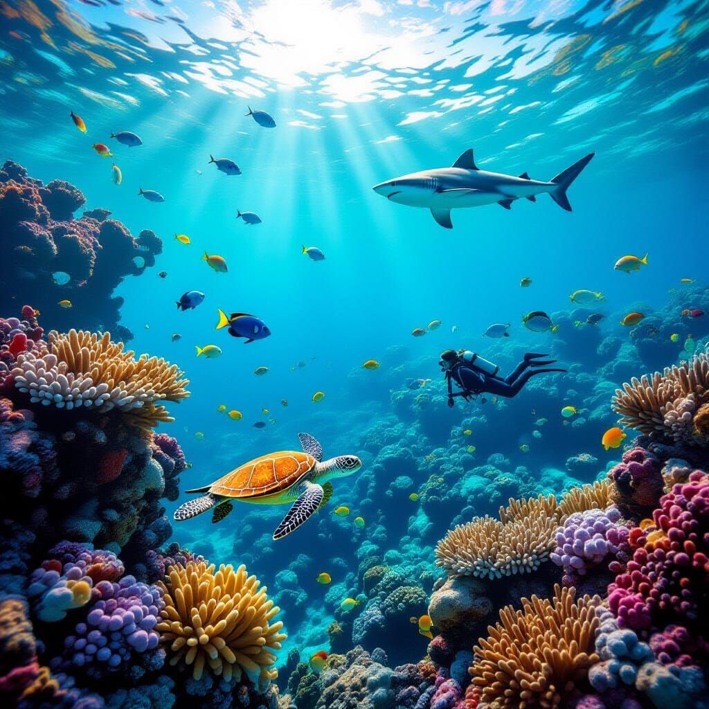 Vibrant Coral Reef Teeming With Life and a Diver