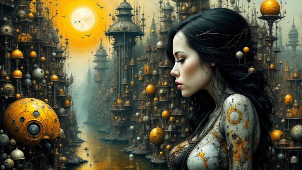 <lora:occam:1.0>sci-fi scene by hieronymus bosch